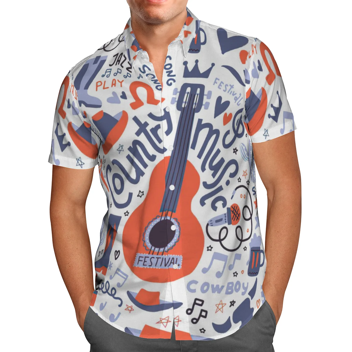 

Rock Guitar 3D Beach Hawaiian 2021 Summer Men Shirt Short Sleeve Shirt Streetwear Oversized 5XL Camisa Social Chemise Homme-522