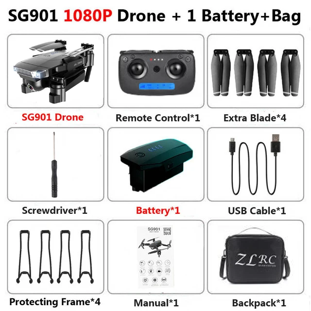 1080P BAG 1B SG901 Радиоуправляемый Дрон 4K камера HD 1080P WiFi FPV оптическая камера потока Дрон 18 минут Профессиональный RC Квадрокоптер VS Xs816 S17 SG106 - Цвет: 1080P BAG 1B