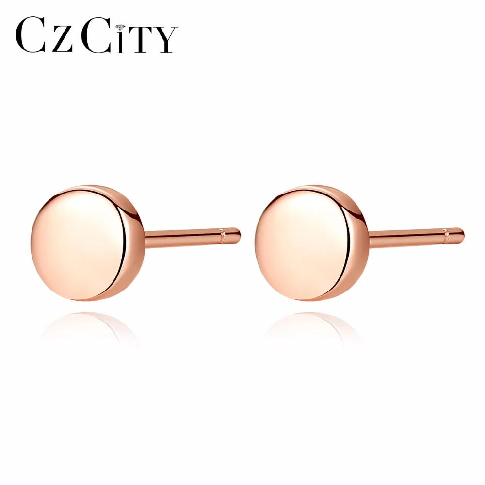 

CZCITY Korean 925 Silver Stud Earrings Minimalist Style Small Round 925 Sterling Silver Delicate Round Ear Stud for Party Gift