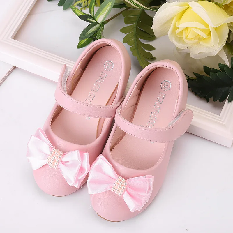 2020 модные туфли для девочек на плоской подошве с бантом из бисера Повседневные