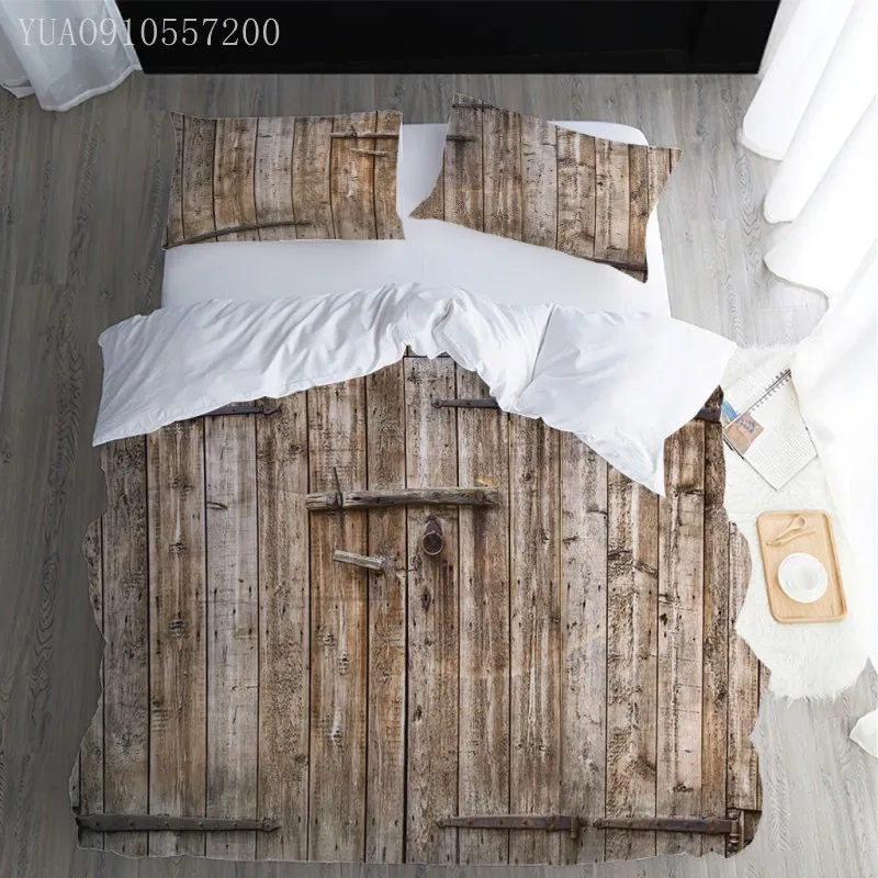 

High Quality Juego de cama Wooden Door Bedding Set 2/3 pcs Bed Linings Duvet Cover with Pillowcases Bed Cover for Kids Adults