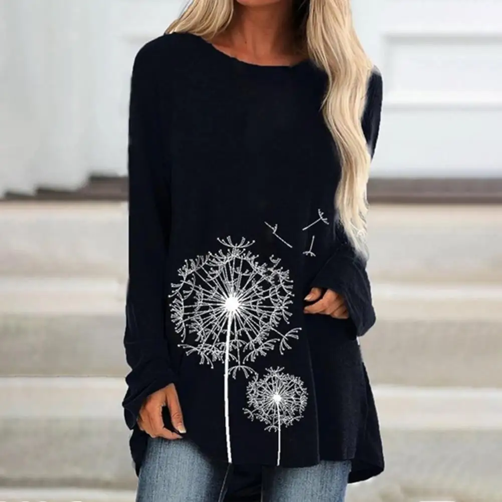 

Tunic Blouse Elegant Autumn Blouse Dandelion Printed Loose T-shirt Pullover
