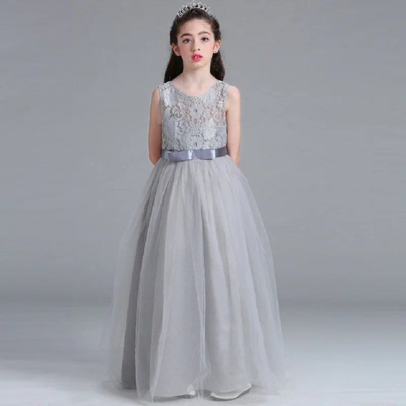 Кружевное платье с цветочным узором для девочек детское принцессы вышивкой