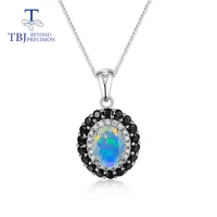 tbjnatural opal pendant nautral black opal pendant real black garnet pendant ruby pendant 925 sterling silver for women gift