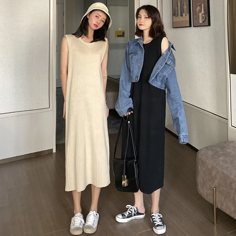 

Женский трикотажный сарафан, повседневное однотонное платье без рукавов, весна-лето 2020