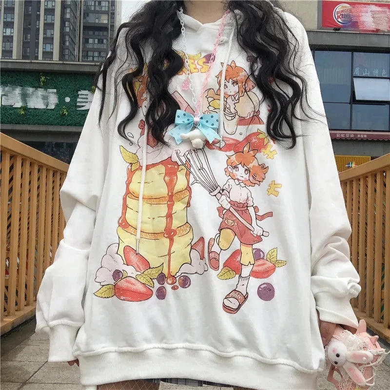 

Japanese Anime Cute Cartoon Print Autumn Winter New Fruit Sweetheart Girl Loose Jk Hooded Sweater Female Harajuku Style Jacket