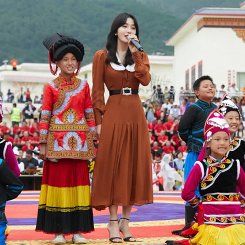 

Designer High Quality Spring Autumn New Women'S Fashion Party Vintage Elegant Chic Patchwork Long Sleeve Belt Pleated Dress