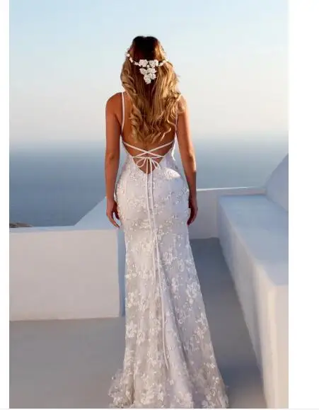 1 шт./лот женское сексуальное Белое Кружевное Свадебное платье с v-образным