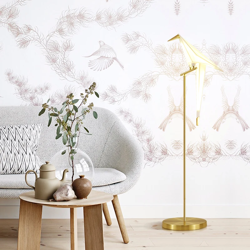 

Decorative art bird paper floor lamp bedroom floor lamp living room study origami lamp rack bedside reading desk gold floor lamp