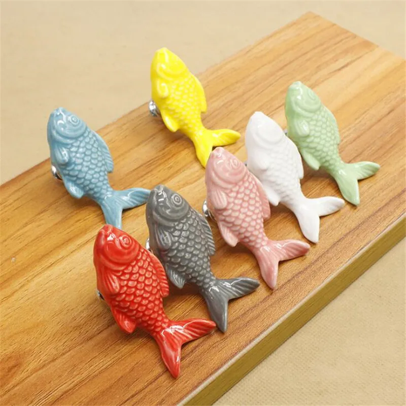 2021 New Cartoon Fish Shaped Ceramic Handle Eco-friendly Children's Room Wardrobe Drawer Bookcase Door Small Handles | Обустройство