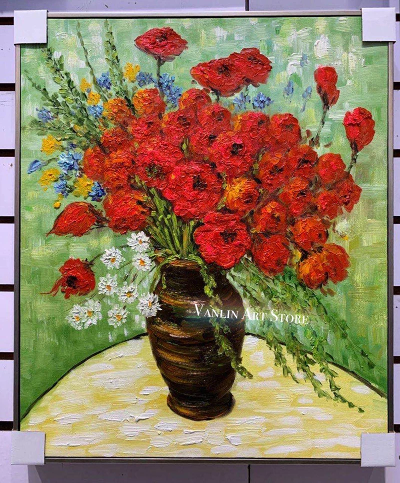 

50X60cm Handwork Van Gogh rose red flower Painting Wall Pictures for Living Room Hand painted Wall Decor VanGogh