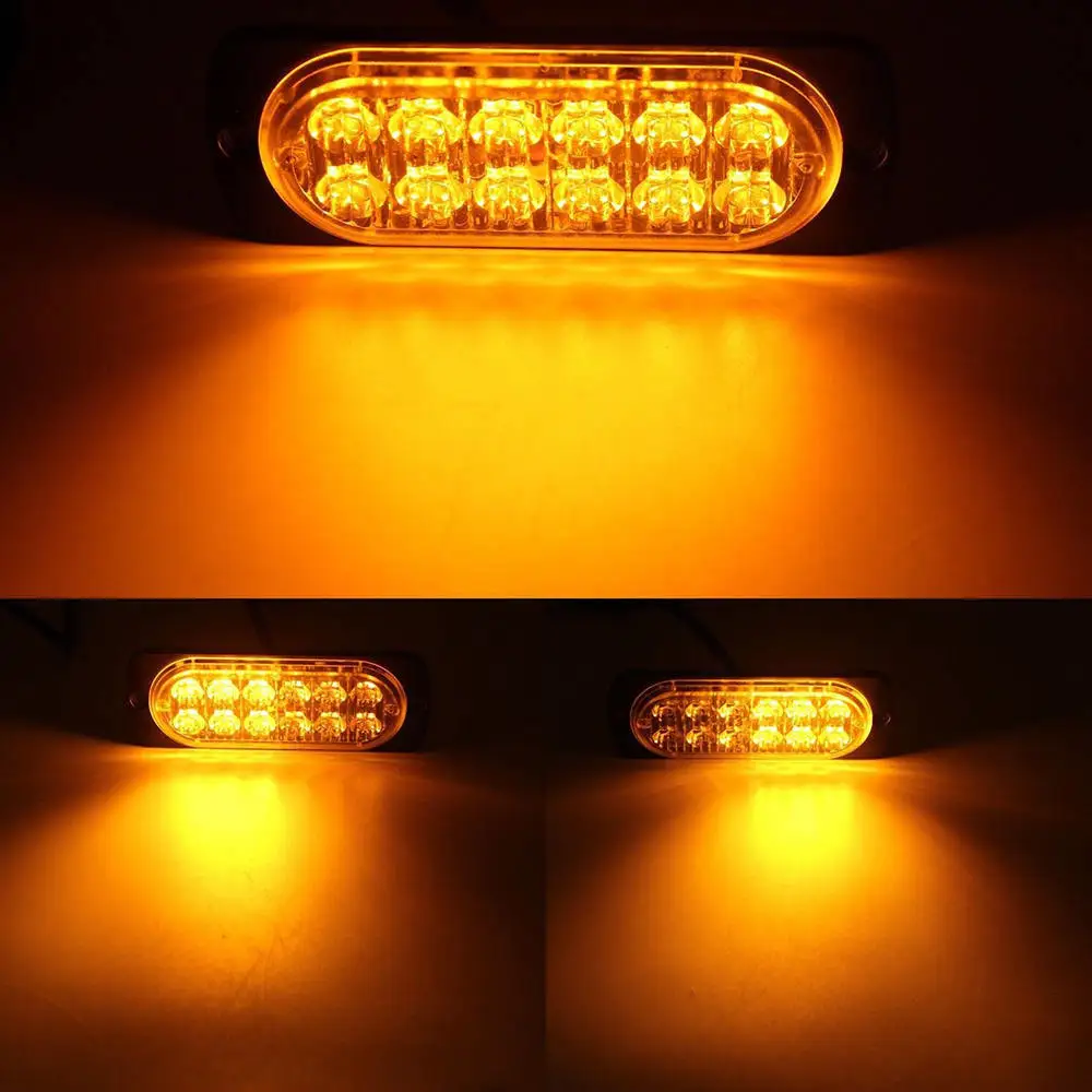

1pc Truck 12-24v Body Side Warning Light Lamp 12LED Ultra-thin Strobe Light Strobe Light 36W