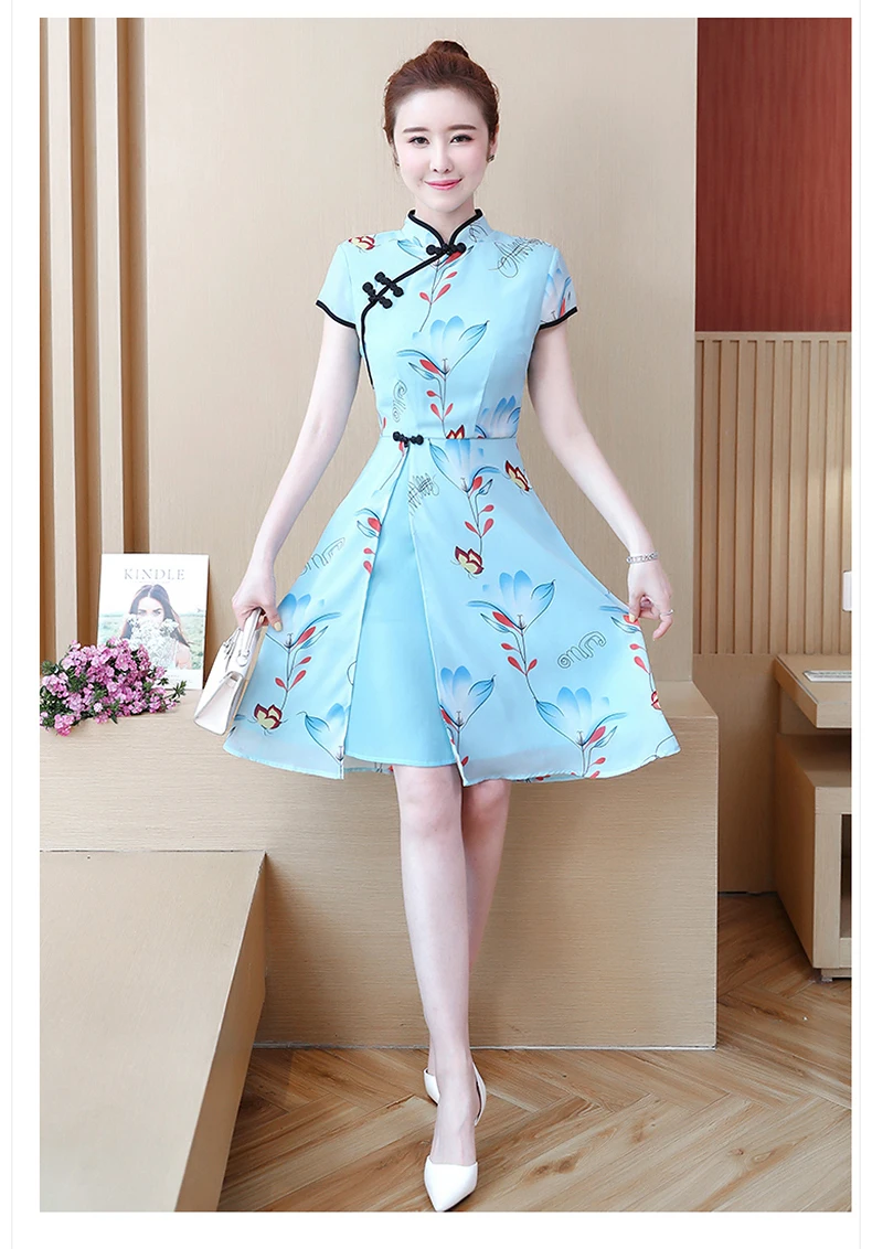 Китайское платье, традиционное платье с принтом, qipao, женские вечерние платья, Ретро стиль, cheongsam, для женщин, невесты, шифоновый чонсам, современный