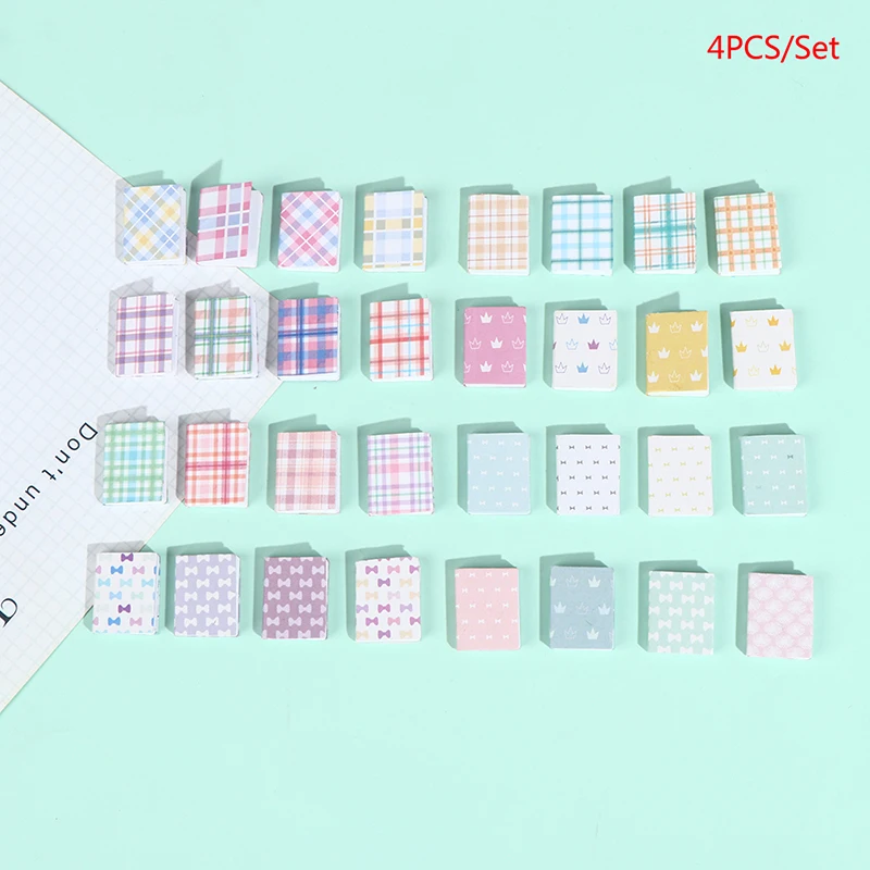 

4Pcs/Set Dollhouse Color Plaid Stripes Book Notebook Home Accessories Toy