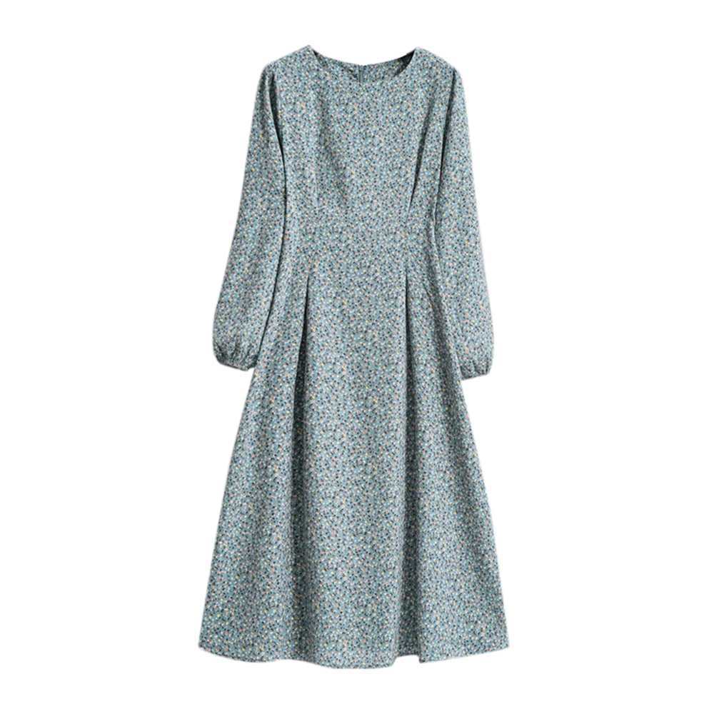

Printing Dress for Women Autumn Vestido Sashes Lantern Sleeve Dresses O-neck Midi Robe Female Bandage Dresses