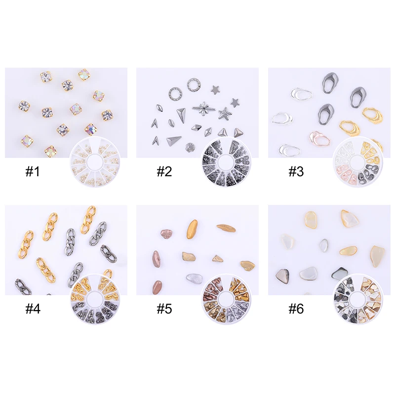 6 коробок металлические цепочки узоры листьев Стразы для ногтей в колесиках 3D