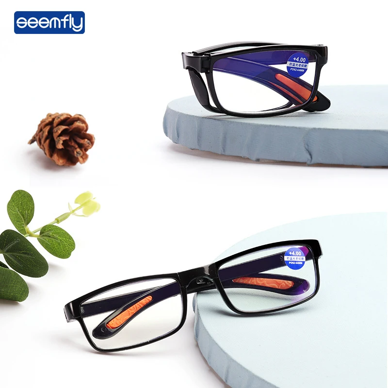 

Очки Seemfly для чтения складные с защитой от сисветильник, ульсветильник очки в полной оправе с прозрачными линзами для мужчин и женщин, очки д...