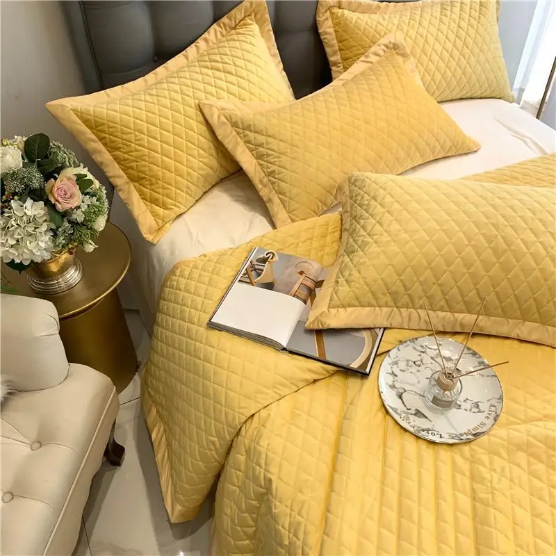 J2 Yellow Gray Green Purple White Soft Silk Velvet Fleece Quilted Bedspread Bed Cover Sheet Blanket Pillowcases 3pcs | Дом и сад