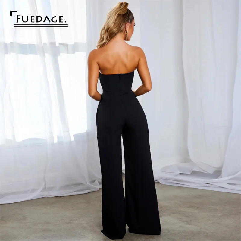 Fuedage летние сексуальные женские комбинезоны комбинезон черный с воротником
