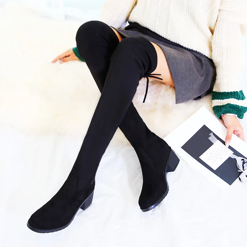Брендовая женская обувь до бедра с Плюшевым Мехом зимние сапоги чулки эластичные