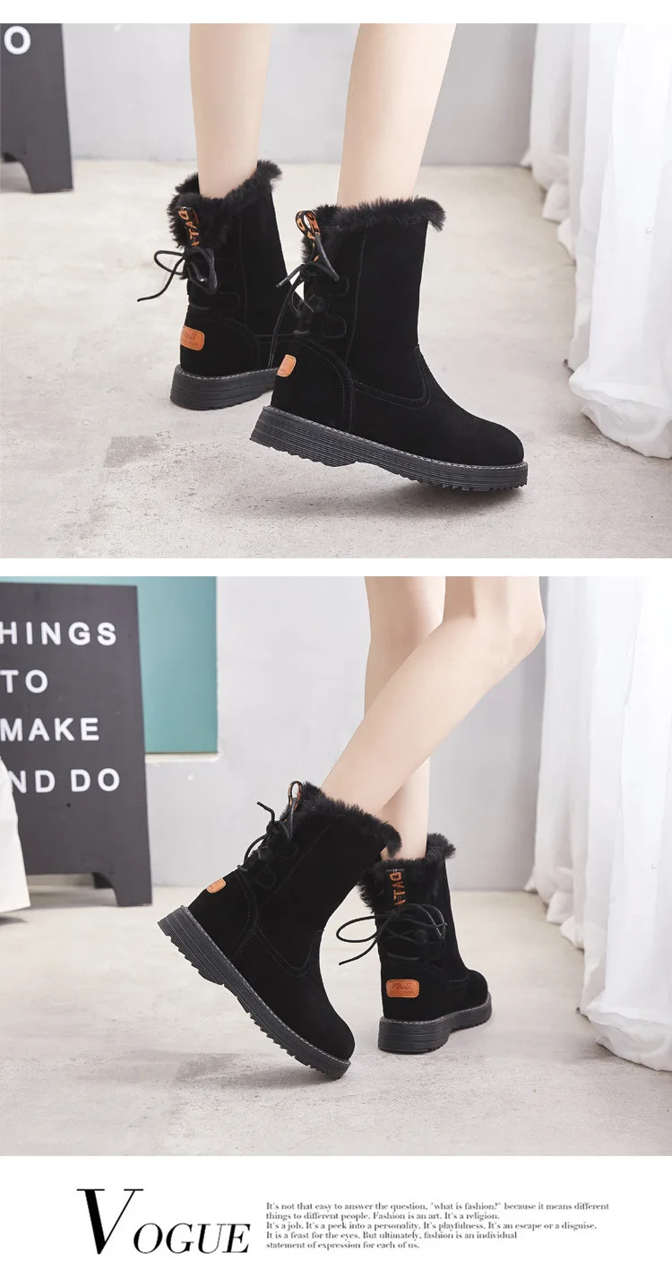 Winter Leather Warm Snow Shoes Women Boots mid-calf Plush Fur Velvet Boots Female shoes Booties Woman Footwear y190