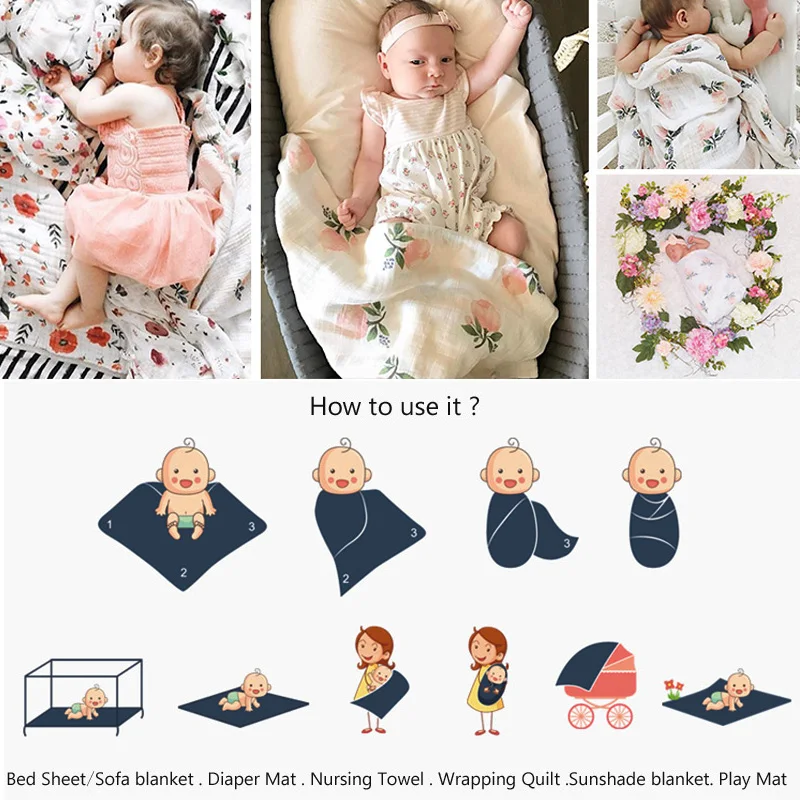 Детское муслиновое одеяло Herbabe хлопковое Пеленальное Одеяло для новорожденных