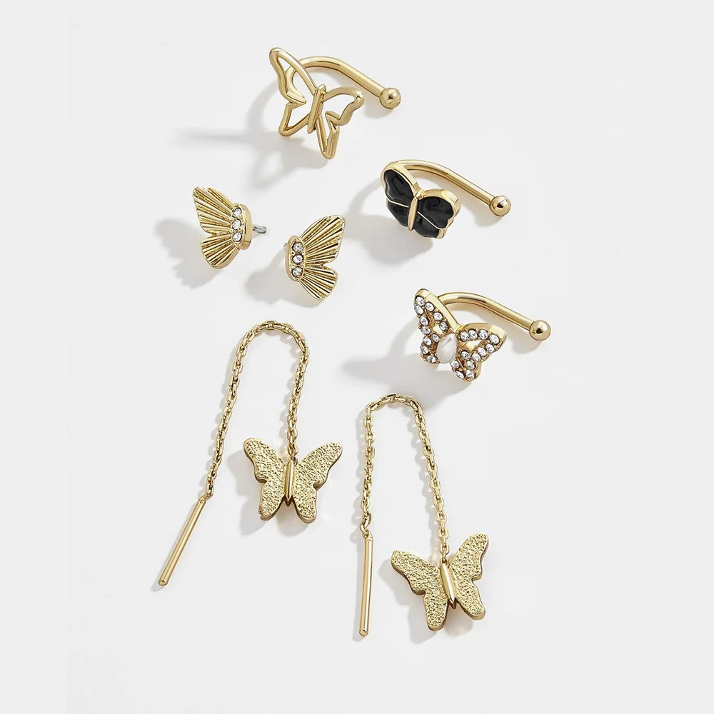 Простой женский новый дизайн крылья-бабочки золотые Искусственные серьги
