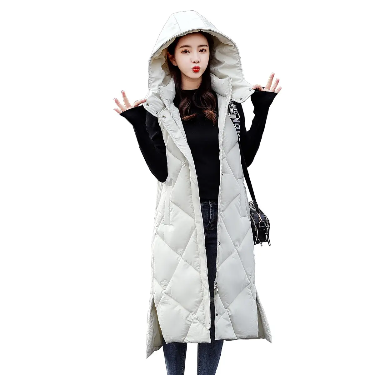 Lingwave хлопковый жилет с подкладкой для женщин осень зима длинная куртка капюшоном