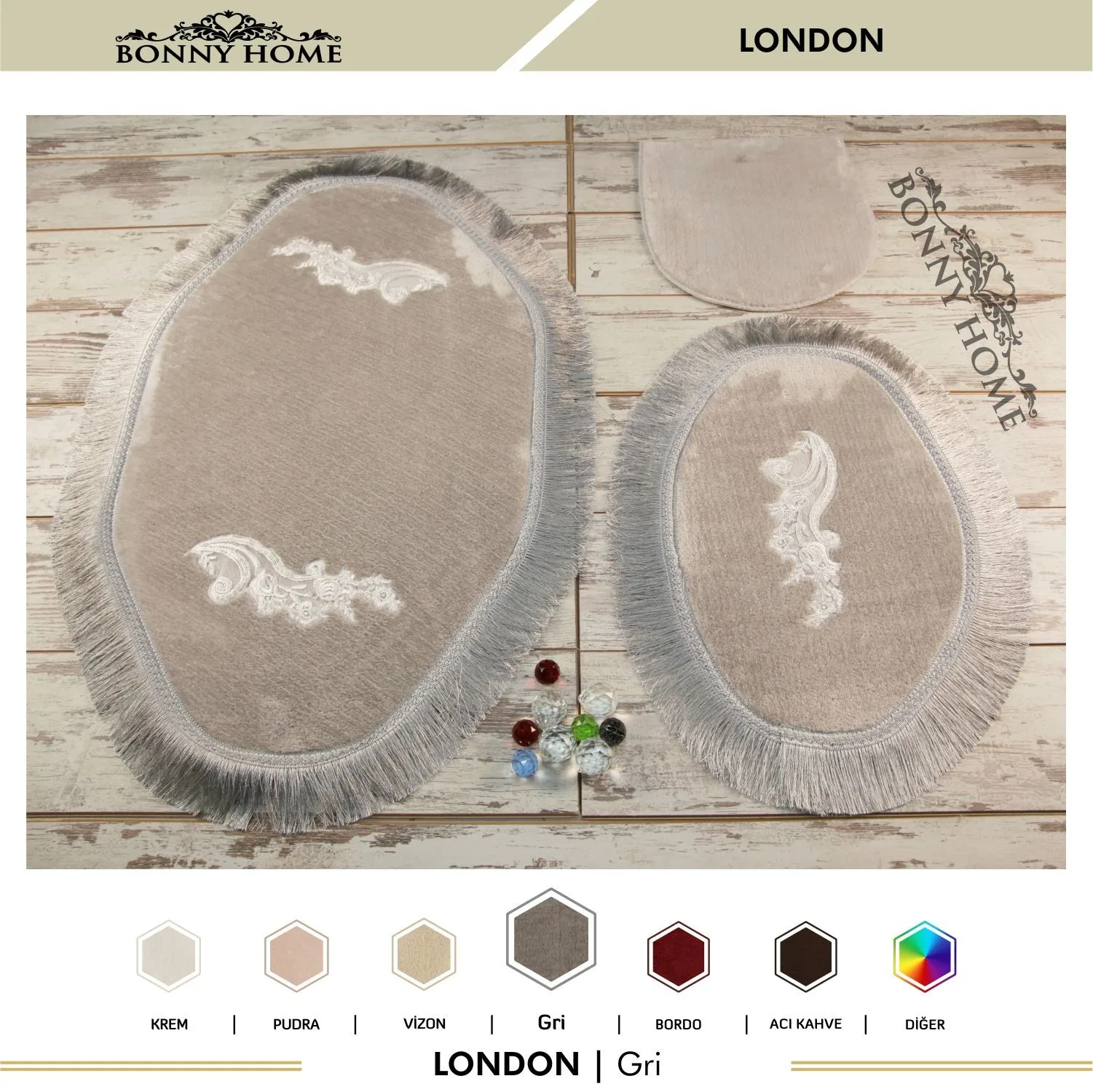 Prezzo Bonny Home London 3 Pezzi Tappetini Da Bagno In Pizzo Suole Antiscivolo Tappetino Da Bagno Con Frange Aplique Set Regalo Di Pizzo