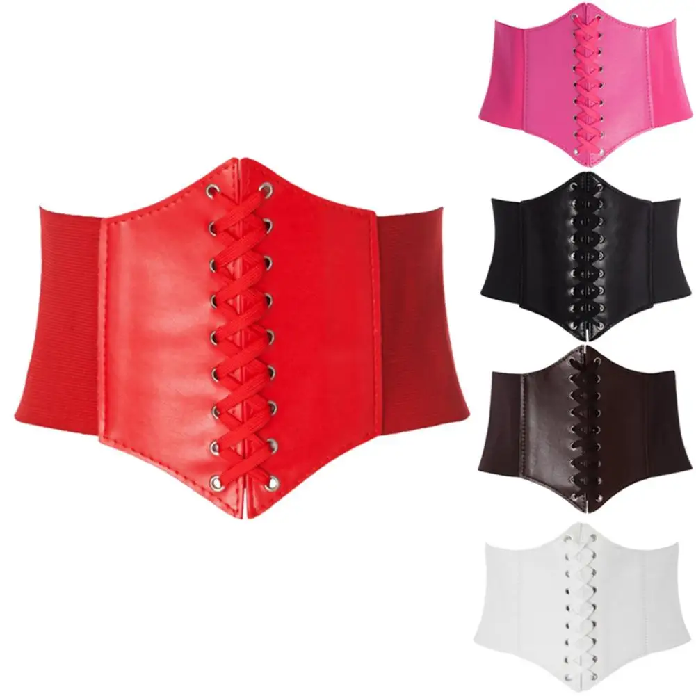 

Corset Wide Pu Leather Slimming Body Belts For Women Elastic High Waist Strap Stretch Shaping Girdle Cinto Sobretudo Femme Fajas