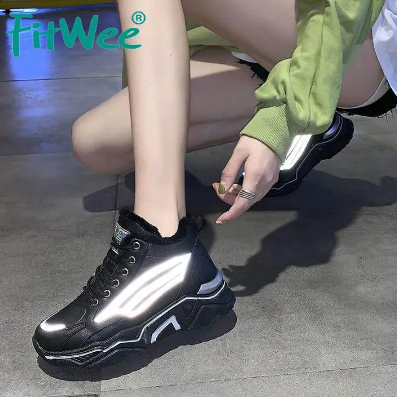 Женские кроссовки Сезон Зима Теплая Повседневная обувь на меху из