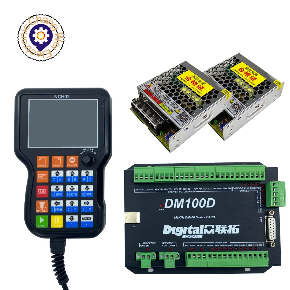 

CNC Handle Motion Controller NCH02 3/4/5axis(Optional)125 KHz Pulse U-disk Read G-CODE + 24v 75W MEANWELL Switching power supply