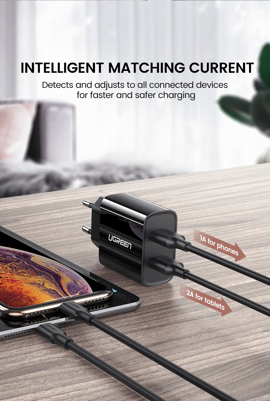 Ugreen 5V3. 4A Универсальное Зарядное Устройство USB Путешествия Зарядное Устройство Адаптер Портативный ЕС ВЕЛИКОБРИТАНИЯ Plug Смарт-Мобильный Телефон Зарядное Устройство для iPhone Tablet