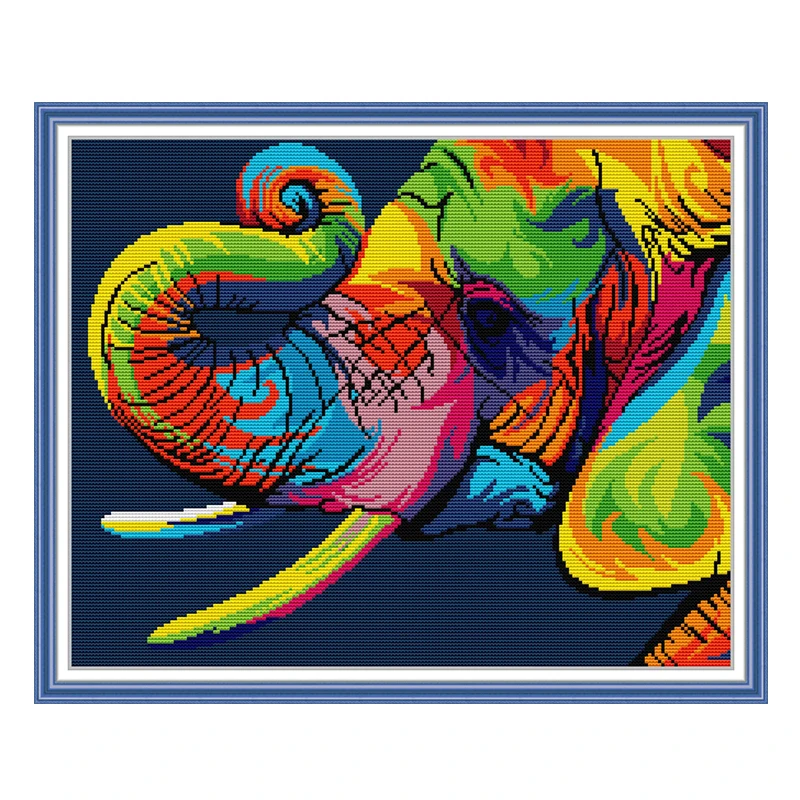 

Rainbow elephant cross stitch kit aida 14ct 11ct count printed canvas stitches embroidery DIY handmade needlework