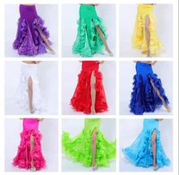 sexy candyt solid 9 color women belly dance long ruffle skirt side slit dancing performance clothing