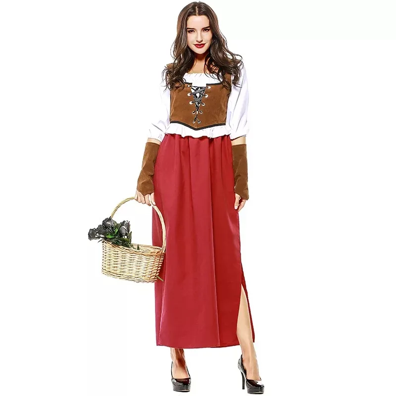 Vintage Women Halloween Little Red Riding Hood Peasant Costume Female Medieval Renaissance Outfit Steampunk Set For Ladies XXL |