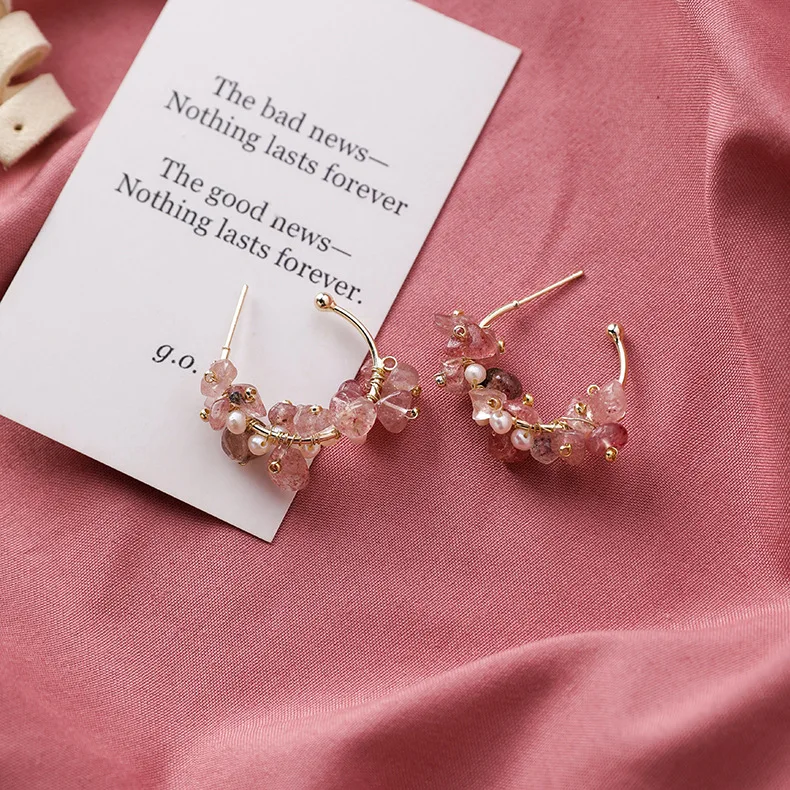 Корея дизайн модные ювелирные изделия ручной вязки натуральные камни разного размера серьги Элегантные пресноводные жемчужные сережки для женщин