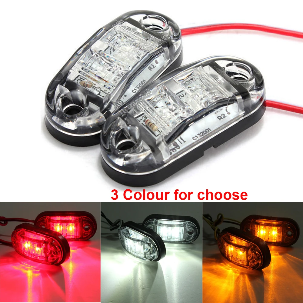 

2PCS High Power Smoked Lens Amber LED Universal 12V 2 LED Front Side Marker Light Position Truck Trailers side lights
