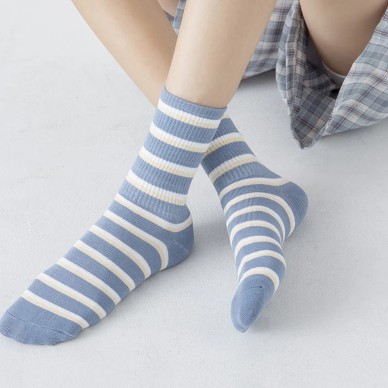 Британский стиль женские осенние хлопковые длинные носки винтажные полосатые