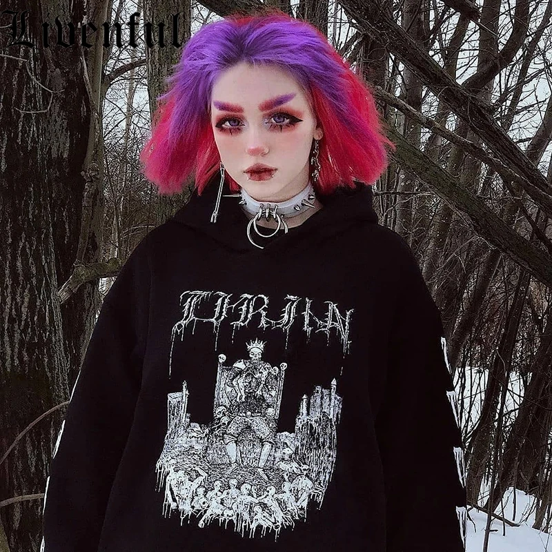 

Женский свитшот с принтом Goth, винтажная Толстовка в стиле хип-хоп, панк-рок, Харадзюку, эмо, свободная уличная одежда для девушек