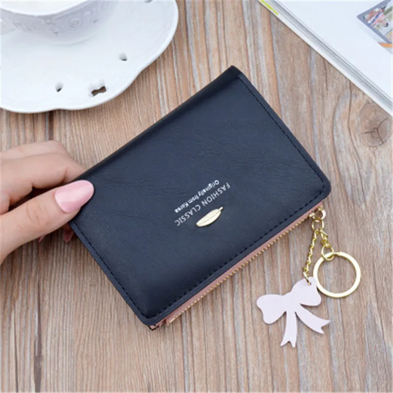 

New Wallet Short Zipper Wallet Female Student Korean Soft Leather Leaf Tassels Fashion Coin Purse Card Holder Zip Coin Pouch