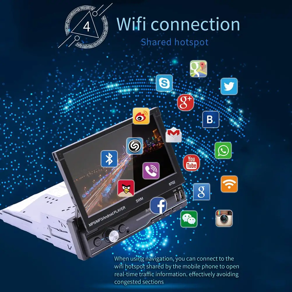 Радио автомобиля 7 дюймов Android GPS навигации радио Wi Fi зарядка через USB 1 Din HD