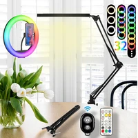 rgb color soft ring light with desk long arm tablet tripod phone holder stand photography lighting selfie ringlight circle lamp