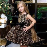 yipeisha jewel glitter sequin flower girl dresses knee length a line gold birthday party gown for kids children formal dress