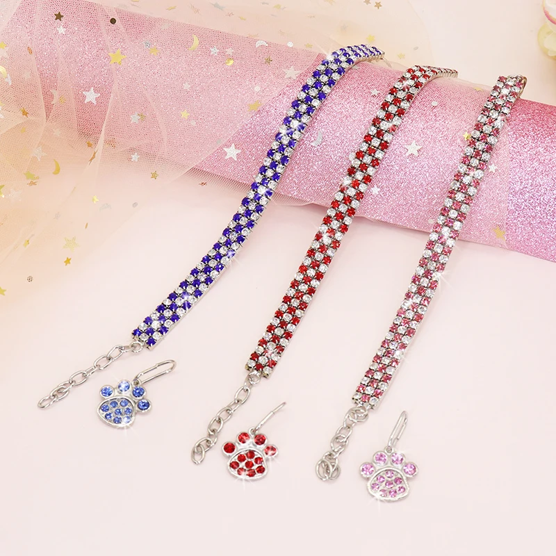 Новые блестящие стразы ошейник для кошек щенков собак с рисунком лапы ремень