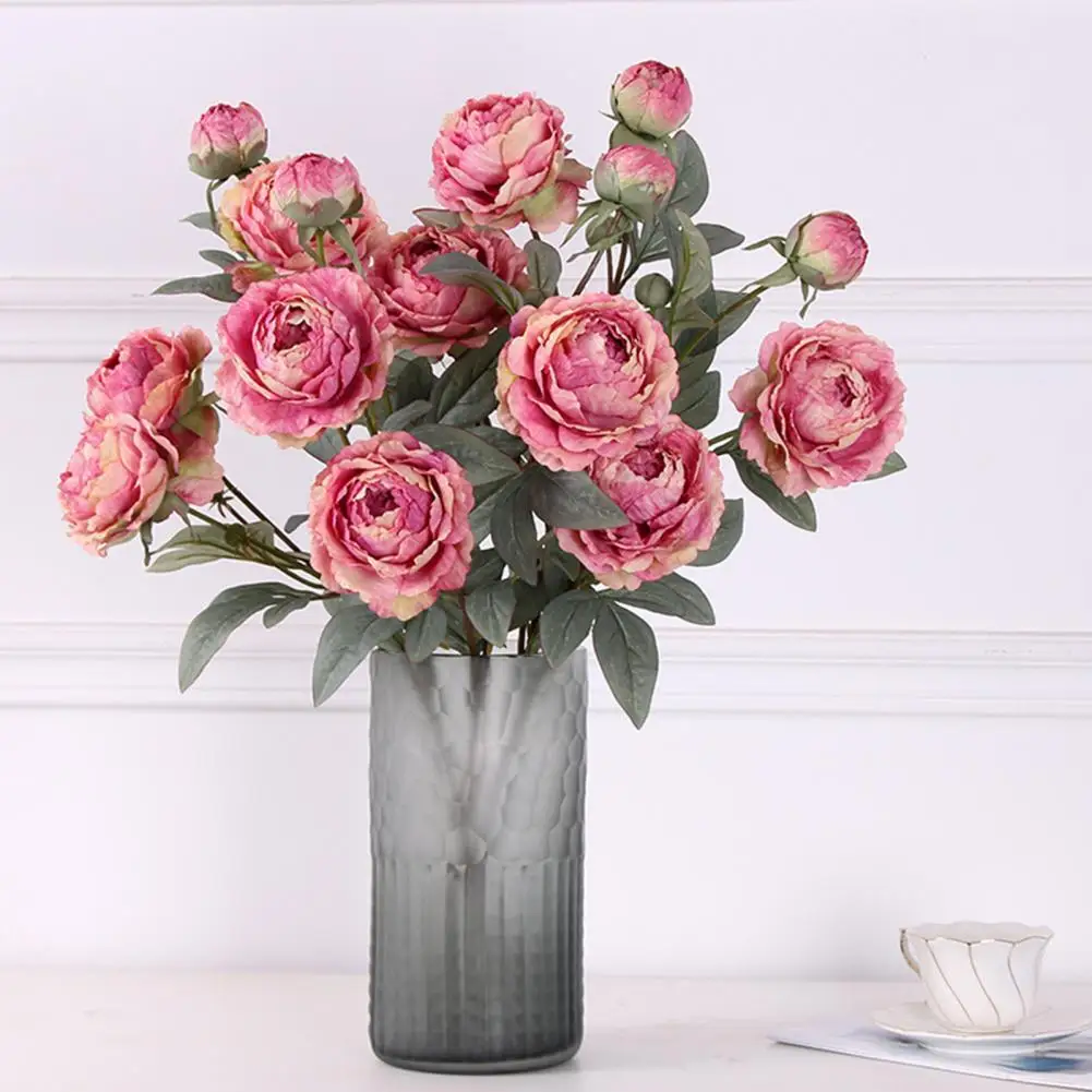 

1 Bundle 3 heads Silk Peony Bouquet Home Decoration Accessories Wedding Party Plants Diy Pompons Artificial Roses Flowers