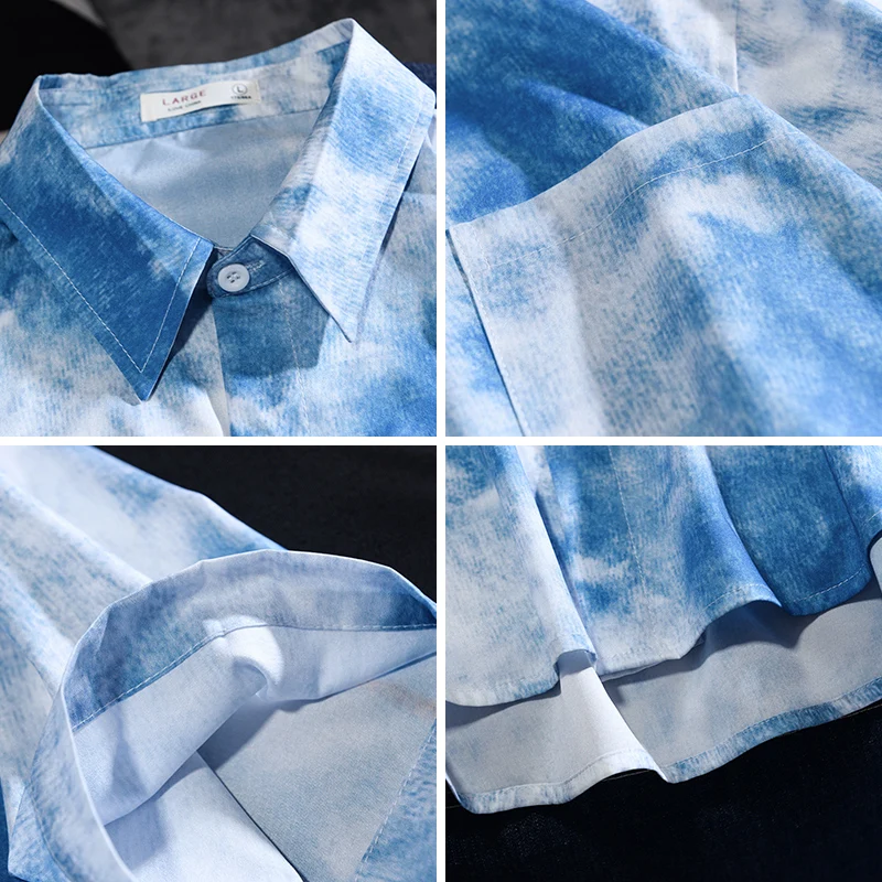 

Men Shirts Summer Short Sleeve Tie-dye Printed Button-up Tops Baggy Large Size M-3XL Teenager Trendy Handsome All-match Shirt