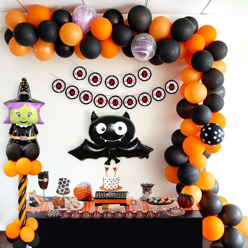 

Balloon bat suit Halloween Halloween pumpkin ghost skeleton suit black orange balloon chain Halloween