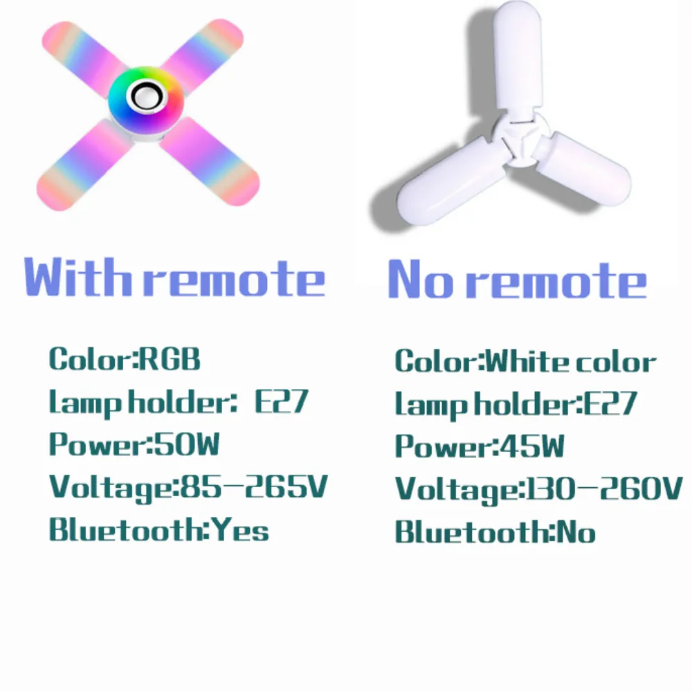 Smart RGB Led Bulb APP Bluetooth Music Light E27 Foldable Fan Blade 50W Living Room Speaker Ceiling Lamps With Remote Control | Освещение