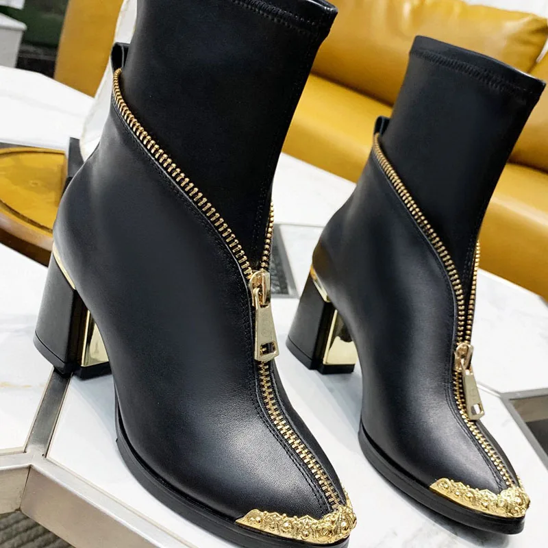 

Женские ботинки челси из натуральной кожи, на высоком каблуке 7,5 см